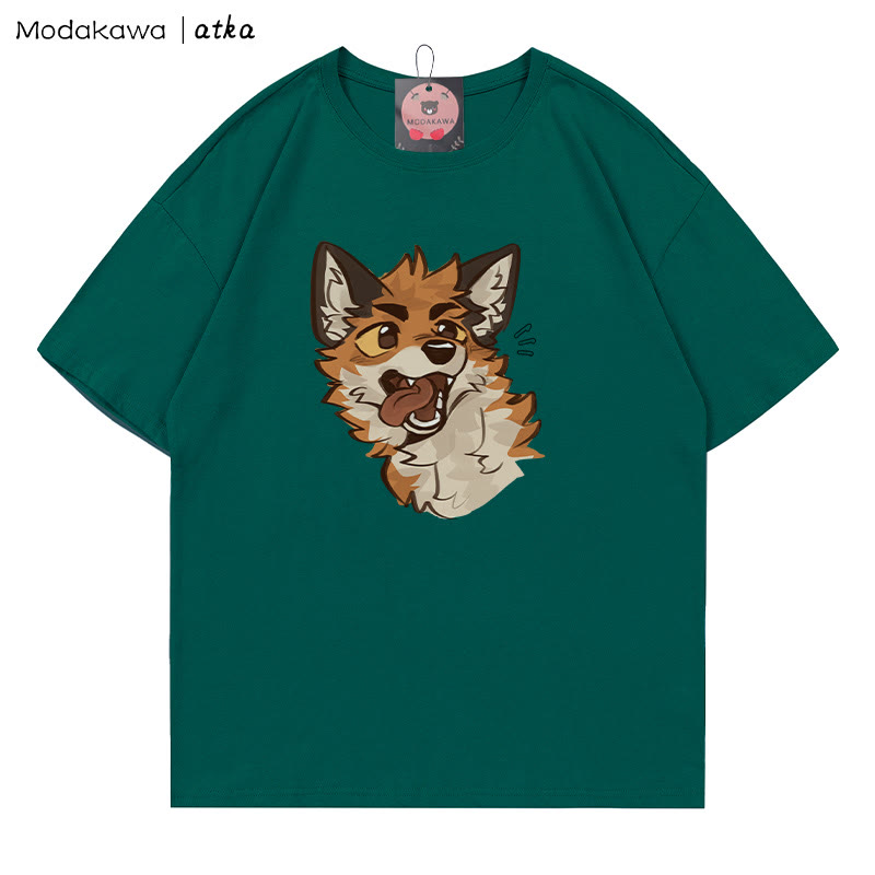 MODAKAWA X atka T-Shirt mit verspieltem Fuchsgesicht-Grafik - Olive Green - 5XL - image 3