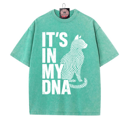 IT'S IN MY DNA – T-Shirt mit verwaschenem Vintage-Fingerabdruck und Kätzchen-Print - Grün - 5XL - image 3