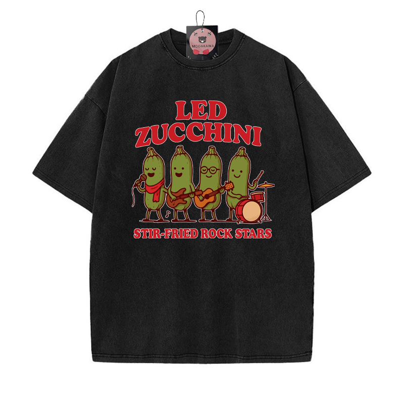 LED ZUCCHINI Band Print Vintage Washed T-Shirt - Schwarz - 5XL - image 4