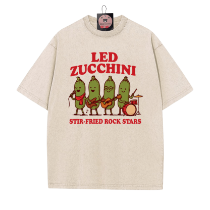 LED ZUCCHINI Band Print Vintage Washed T-Shirt - Aprikose - 5XL - image 1