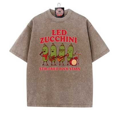 LED ZUCCHINI Band Print Vintage Washed T-Shirt - Braun - 5XL - image 2