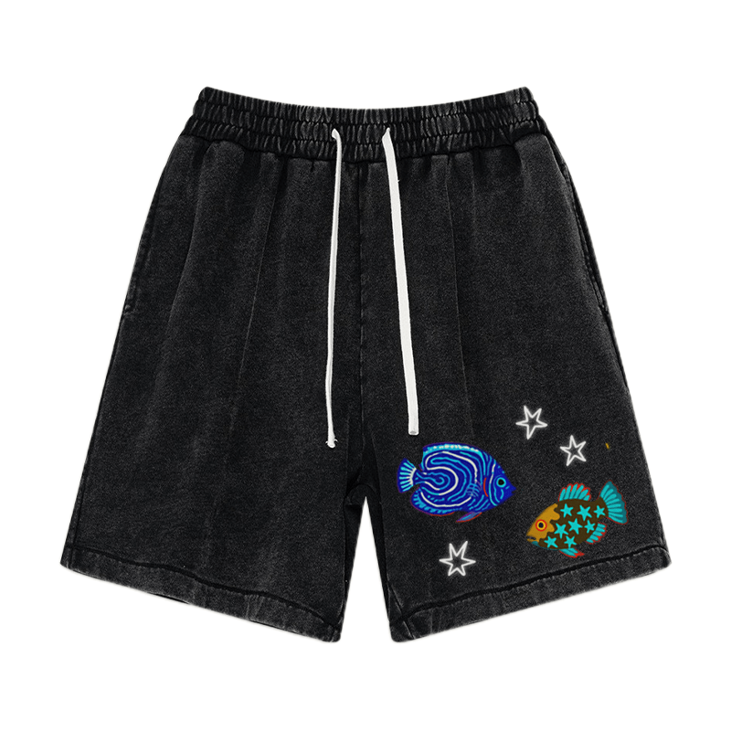 Shorts mit Vintage-Waschung und Fischstern-Print - Schwarz - 3XL - image 3