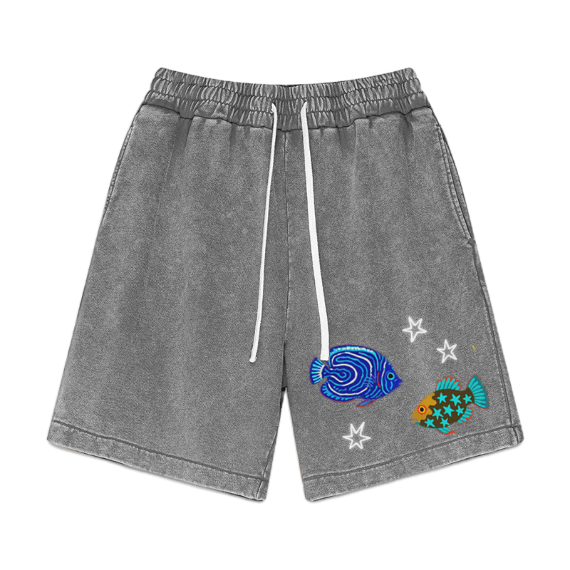 Shorts mit Vintage-Waschung und Fischstern-Print - Grau - 3XL - image 1