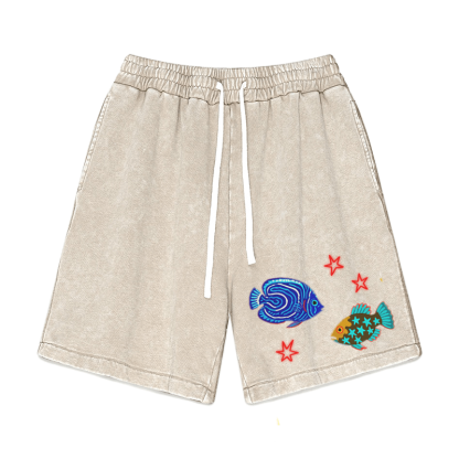 Shorts mit Vintage-Waschung und Fischstern-Print - Aprikose - 3XL - image 4