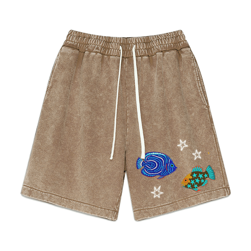 Shorts mit Vintage-Waschung und Fischstern-Print - Braun - 3XL - image 2