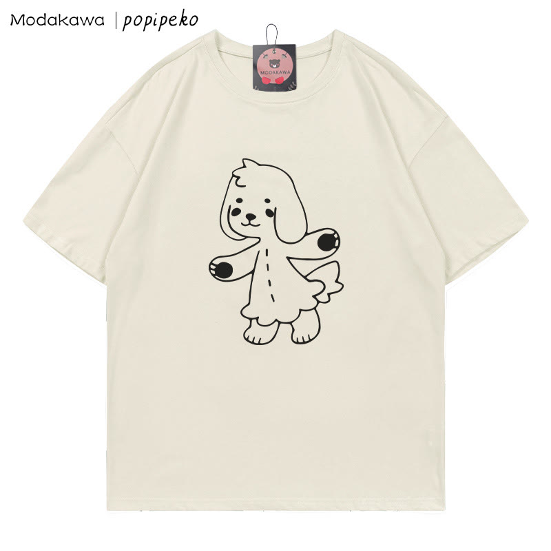 MODAKAWA X popipeko Puppy Pookie Print T-Shirt - Beige - 5XL - image 1