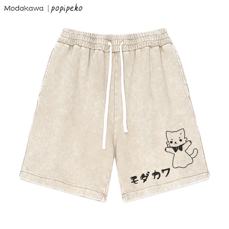 MODAKAWA X popipeko – Shorts mit verwaschenem Vintage-Kätzchen-Print - Apricot - 3XL - image 2