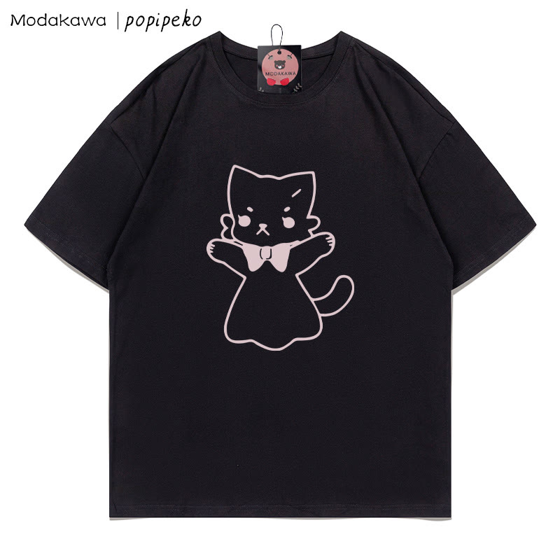MODAKAWA X popipeko Kitty Print T-Shirt - Black B - 5XL - image 3