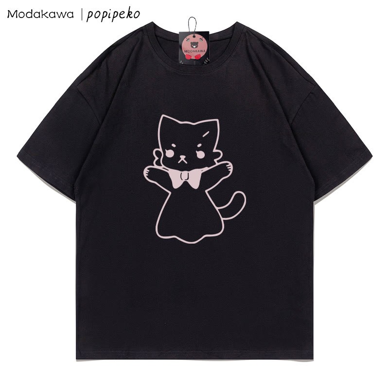 MODAKAWA X popipeko Kitty Print T-Shirt - Black B - 5XL - image 3