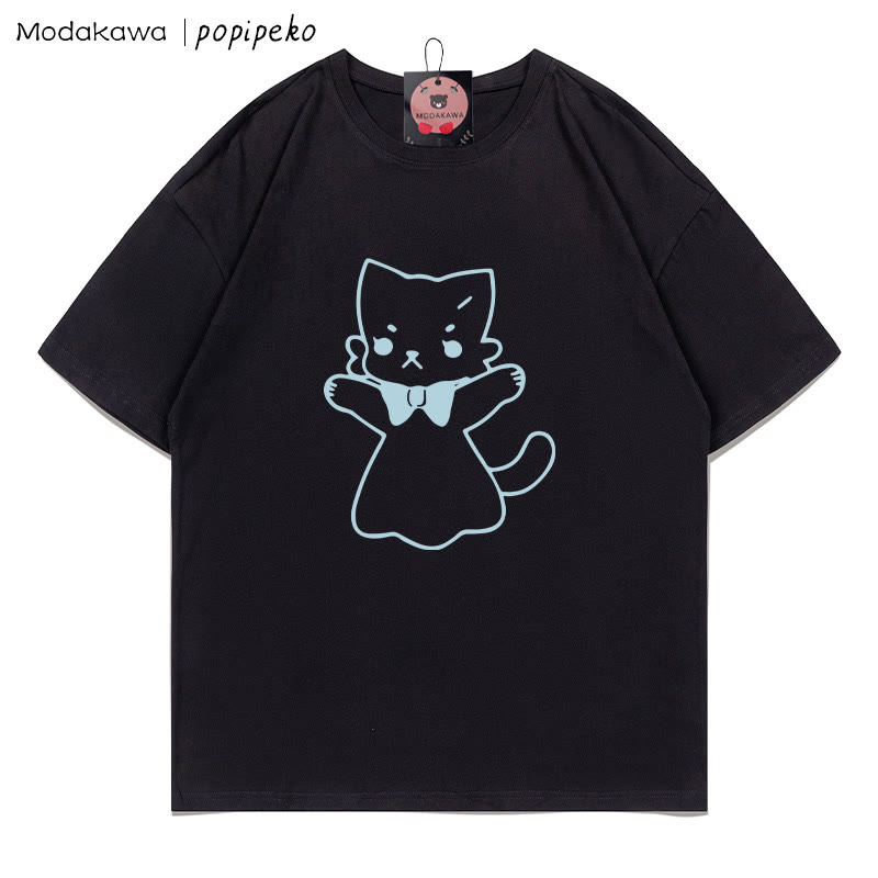 MODAKAWA X popipeko Kitty Print T-Shirt - Black A - 5XL - image 2