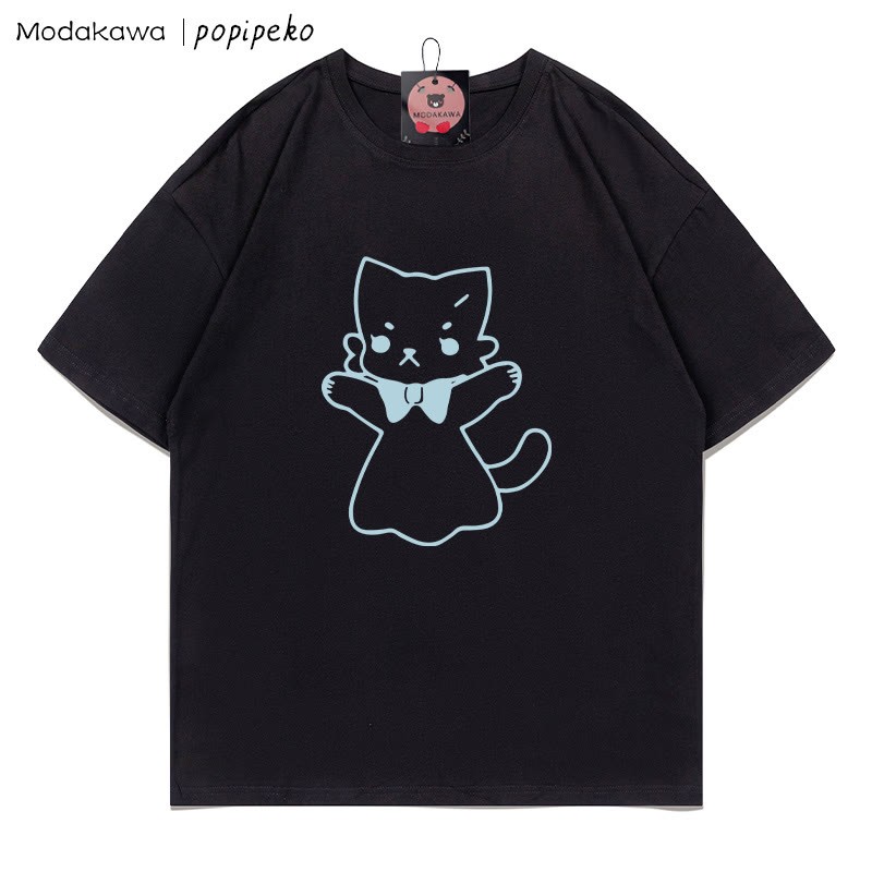 MODAKAWA X popipeko Kitty Print T-Shirt - Black A - 5XL - image 2