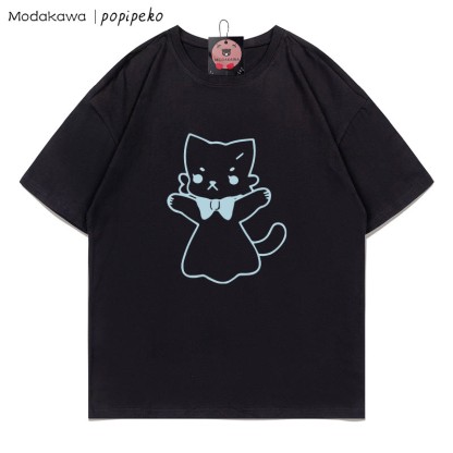 MODAKAWA X popipeko Kitty Print T-Shirt - Black A - 5XL - image 2