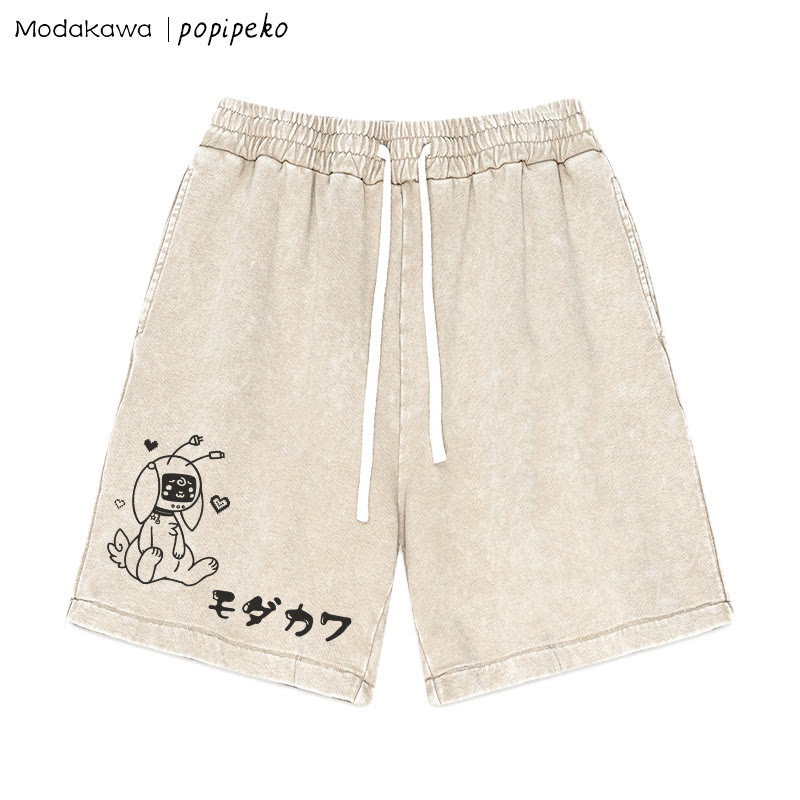 MODAKAWA X popipeko – Shorts mit Roboterhasen-Print im Vintage-Look - Apricot - 3XL - image 2