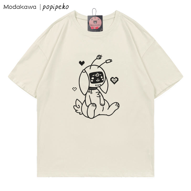 MODAKAWA X popipeko Robot Bunny Print T-Shirt - Beige - 5XL - image 3
