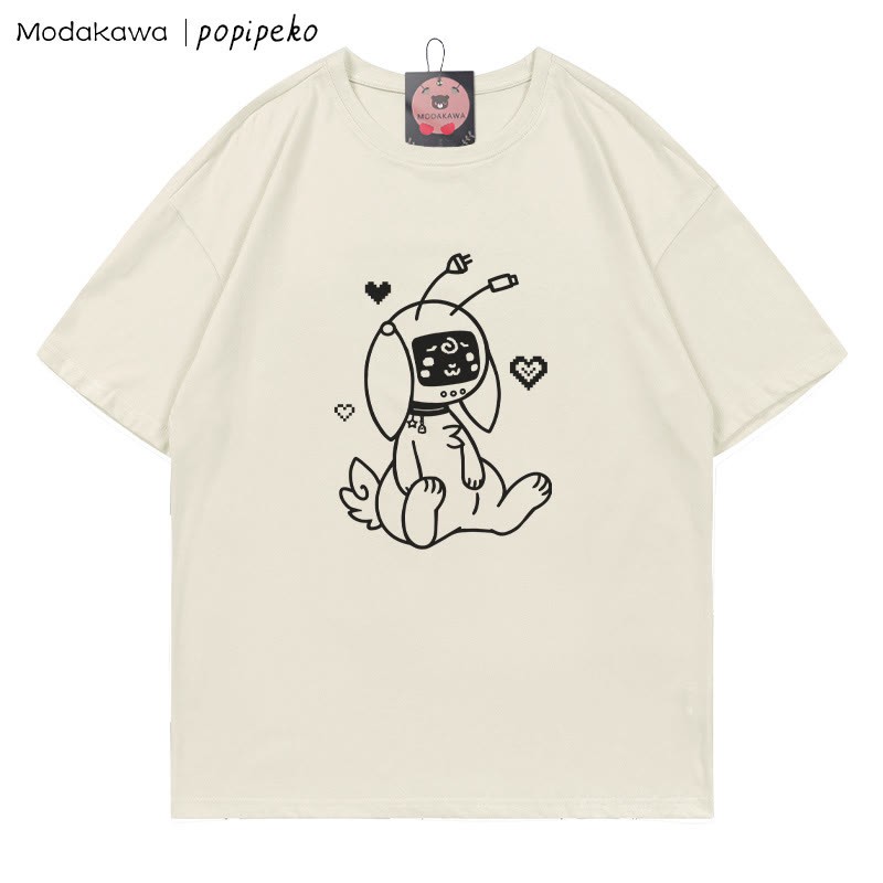 MODAKAWA X popipeko Robot Bunny Print T-Shirt - Beige - 5XL - image 3