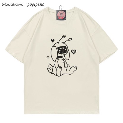 MODAKAWA X popipeko Robot Bunny Print T-Shirt - Beige - 5XL - image 3