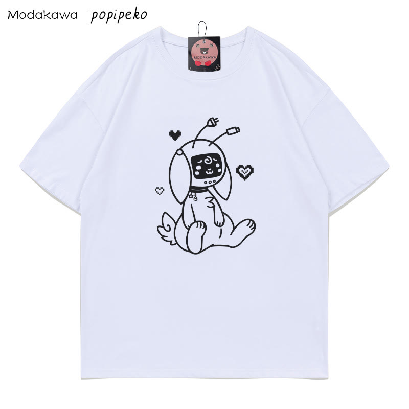 MODAKAWA X popipeko Robot Bunny Print T-Shirt - White - 5XL - image 2