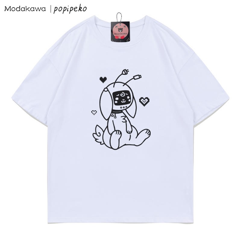 MODAKAWA X popipeko Robot Bunny Print T-Shirt - White - 5XL - image 2