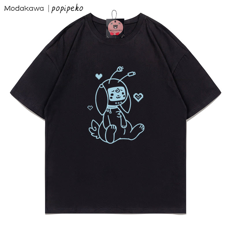 MODAKAWA X popipeko Robot Bunny Print T-Shirt - Black - 5XL - image 1