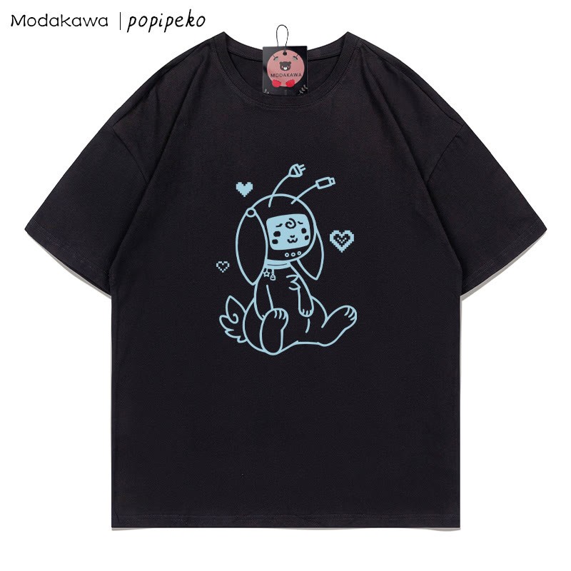 MODAKAWA X popipeko Robot Bunny Print T-Shirt - Black - 5XL - image 1