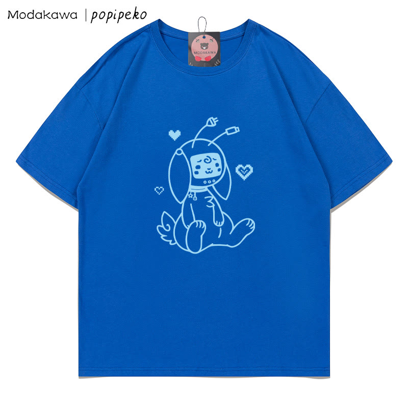 MODAKAWA X popipeko Robot Bunny Print T-Shirt - Royal Blue - 5XL - image 5