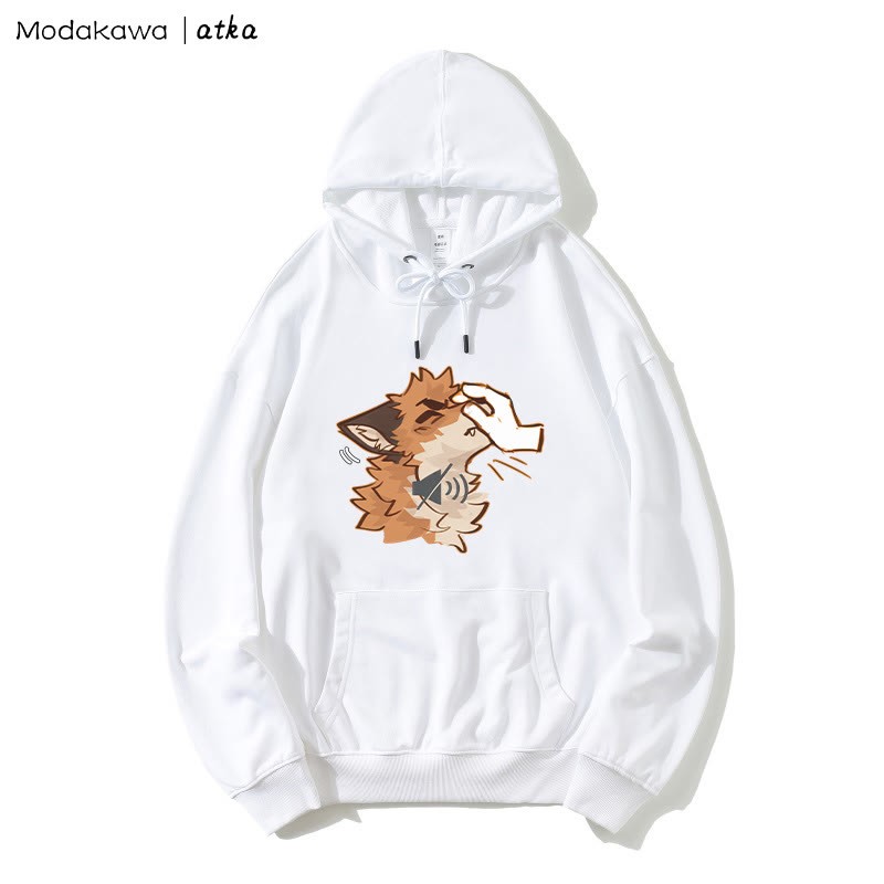 MODAKAWA X atka Lustiger Kapuzenpullover mit „Shhh“-Fuchs-Grafik - White - 5XL - image 2