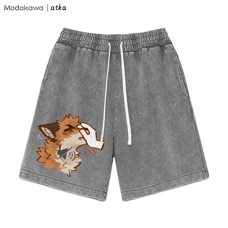 MODAKAWA X atka "Shhh" Fox Graphic Vintage Washed Shorts - Grey - 3XL - image 1