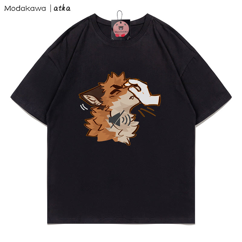 MODAKAWA X atka "Shhh" Fox Graphic T-Shirt - Black - 5XL - image 2
