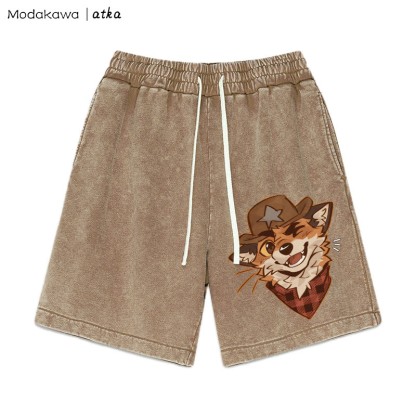 MODAKAWA X atka Cowboy Fox Winking Graphic Vintage Washed Shorts - Braun - 3XL - image 1