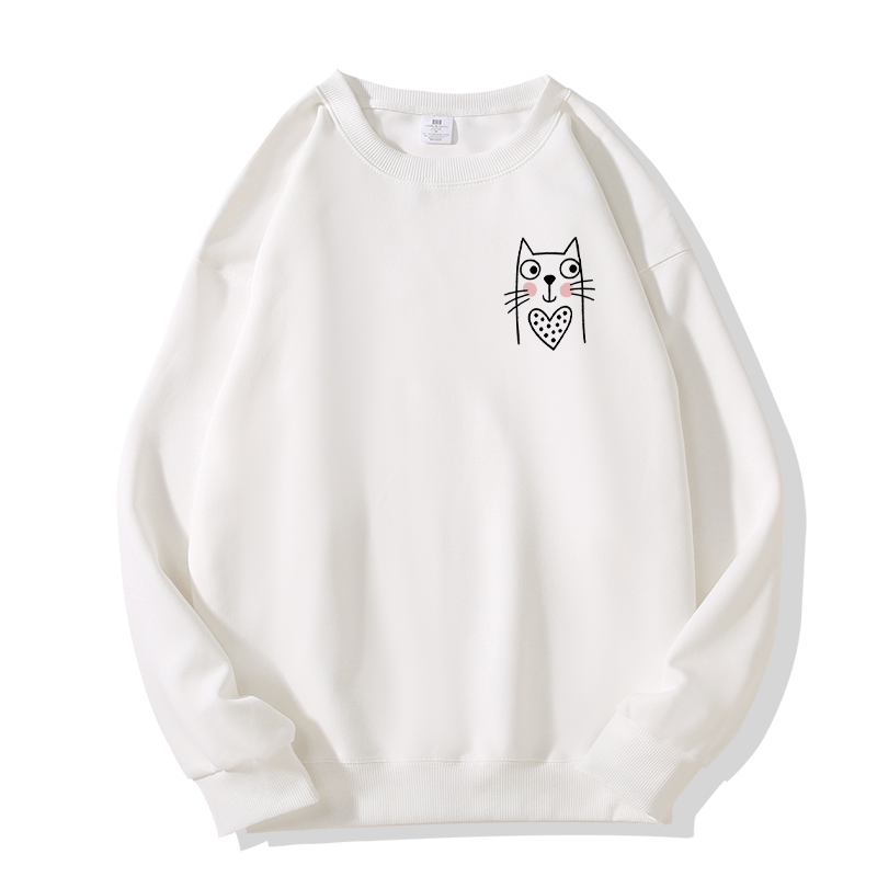 Sweatshirt mit Katzenmotiv und Rundhalsausschnitt - White - 5XL - image 4