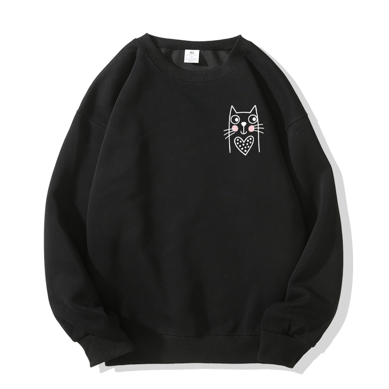 Sweatshirt mit Katzenmotiv und Rundhalsausschnitt - Black - 5XL - image 3
