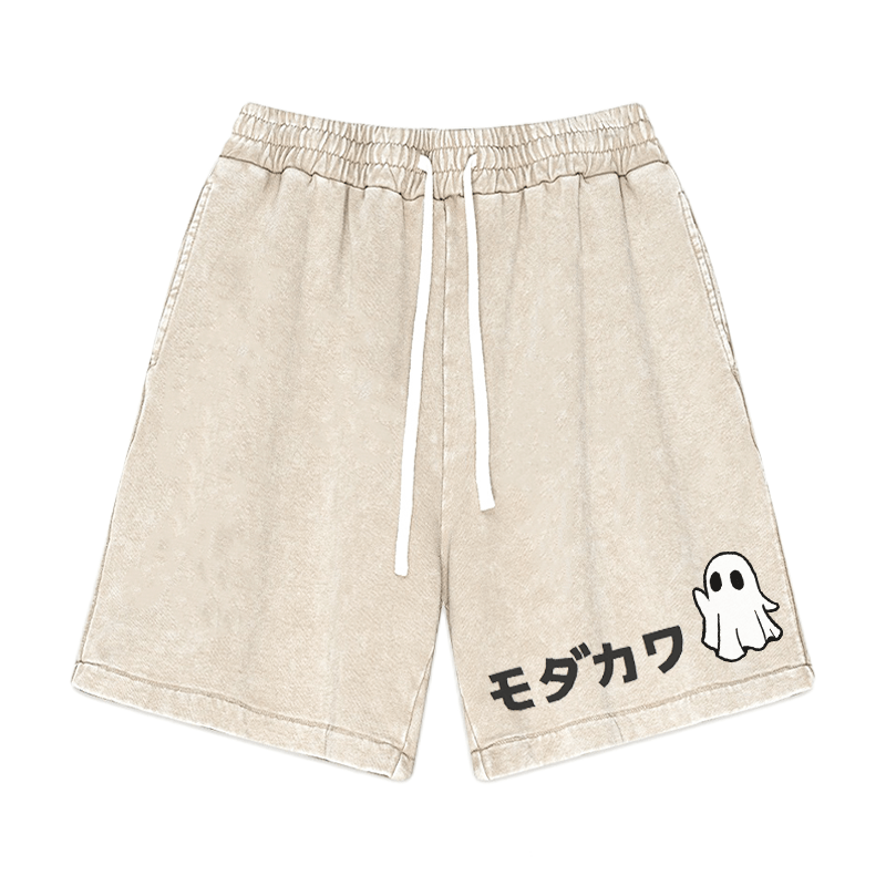 MODAKAWA Vintage Washed Shorts mit Geisterdruck - Aprikose - 3XL - image 2