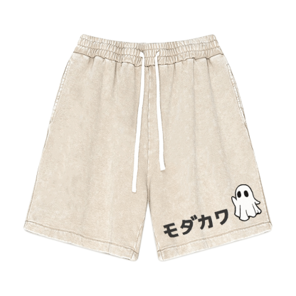 MODAKAWA Vintage Washed Shorts mit Geisterdruck - Aprikose - 3XL - image 2