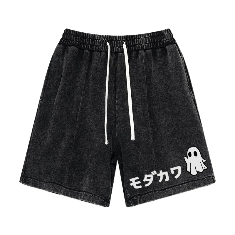 MODAKAWA Vintage Washed Shorts mit Geisterdruck - Schwarz - 3XL - image 1