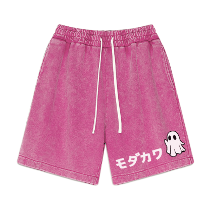 MODAKAWA Vintage Washed Shorts mit Geisterdruck - Rosenrot - 3XL - image 5