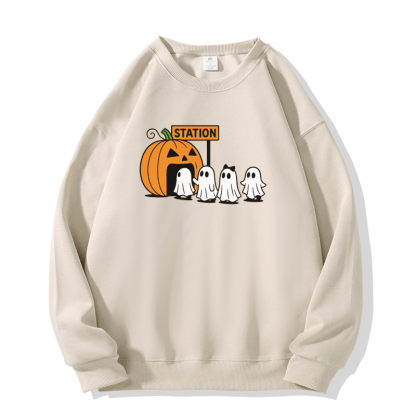 Sweatshirt mit Kürbis-Geister-Print und Rundhalsausschnitt - Apricot - 5XL - image 2
