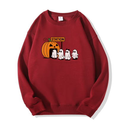 Sweatshirt mit Kürbis-Geister-Print und Rundhalsausschnitt - Wine Red - 5XL - image 6