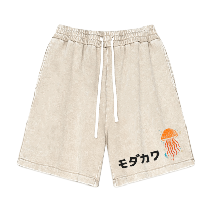 MODAKAWA Vintage Washed Shorts mit Quallen-Print - Aprikose - 3XL - image 2
