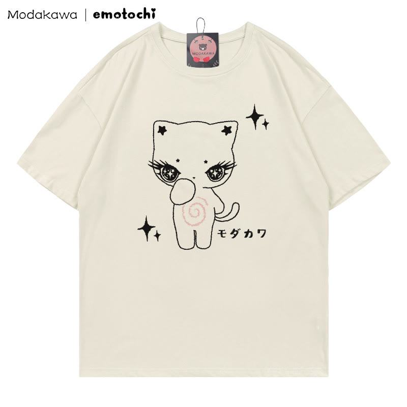 MODAKAWA X emotochi Kitty Star Print T-Shirt - Beige - 5XL - image 1