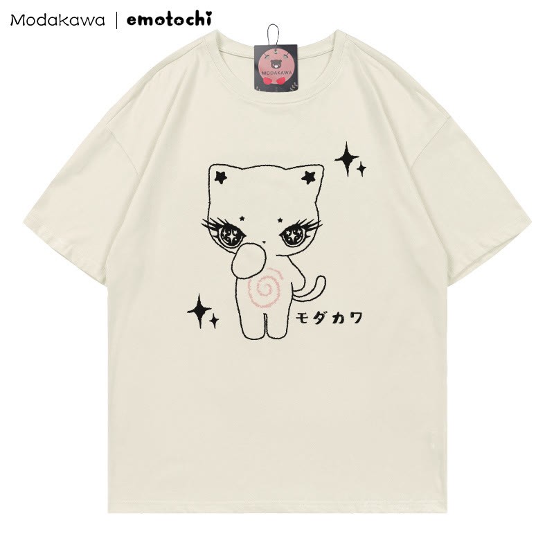 MODAKAWA X emotochi Kitty Star Print T-Shirt - Beige - 5XL - image 1