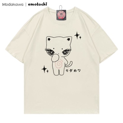 MODAKAWA X emotochi Kitty Star Print T-Shirt - Beige - 5XL - image 1