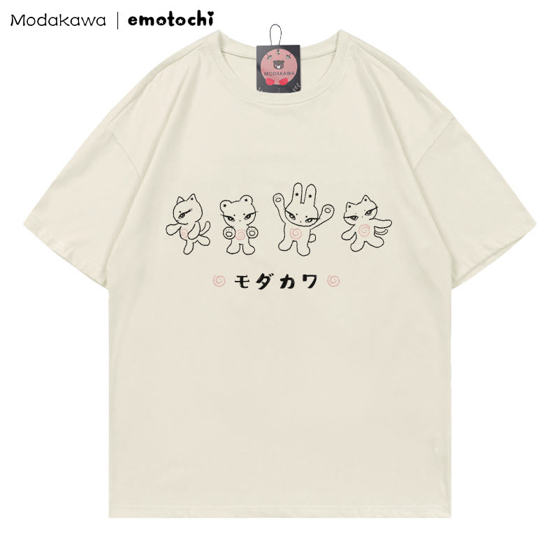 MODAKAWA X emotochi Kitty Print T-Shirt - Beige - 5XL - image 1