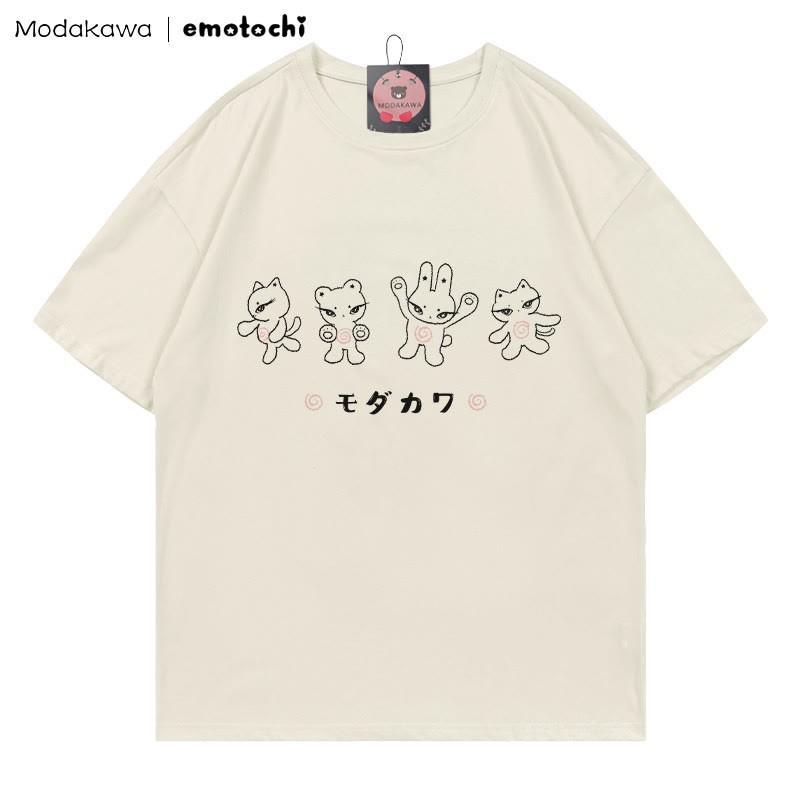 MODAKAWA X emotochi Kitty Print T-Shirt - Beige - 5XL - image 1