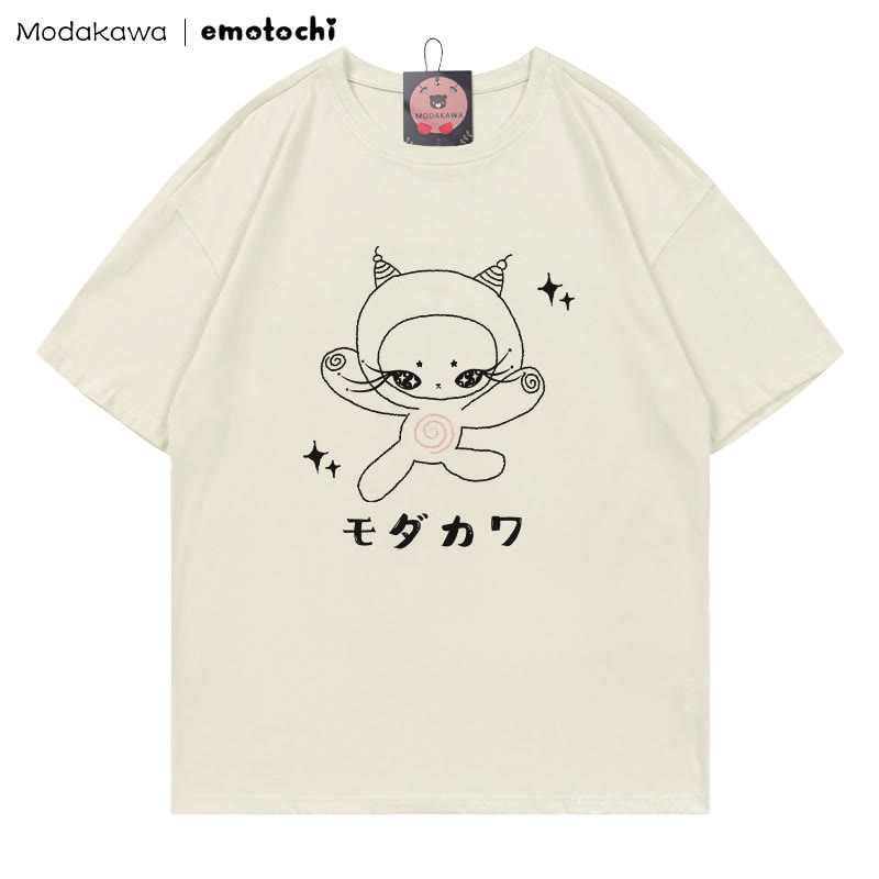 MODAKAWA X emotochi Kitty Star Print T-Shirt - Beige - 5XL - image 1