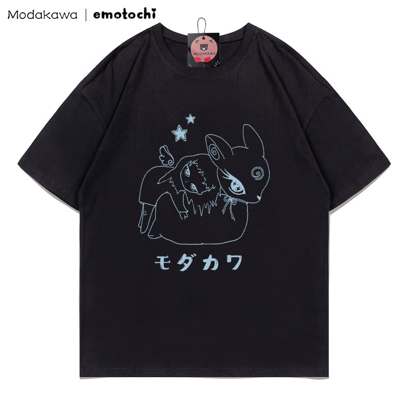 MODAKAWA X emotochi Bunny Girl Print T-Shirt - Black - 5XL - image 3