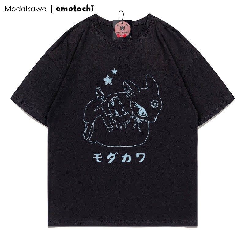 MODAKAWA X emotochi Bunny Girl Print T-Shirt - Black - 5XL - image 3