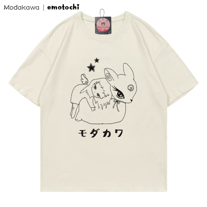 MODAKAWA X emotochi Bunny Girl Print T-Shirt - Beige - 5XL - image 1
