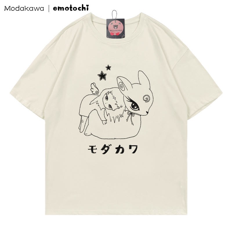 MODAKAWA X emotochi Bunny Girl Print T-Shirt - Beige - 5XL - image 1