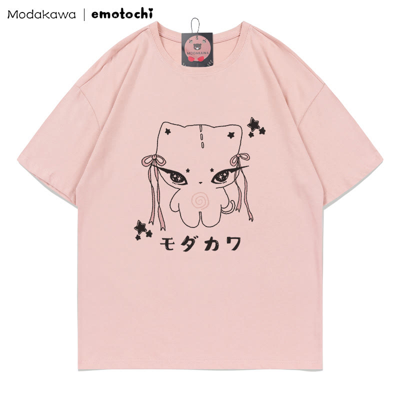 MODAKAWA X emotochi Bow Kitty Print T-Shirt - Pink - 5XL - image 1