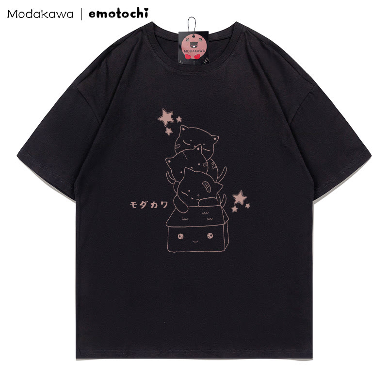 MODAKAWA X emotochi Stacked Kitty Print T-Shirt - Black - 5XL - image 3
